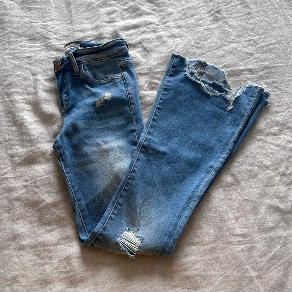 Flying monkey flared blue jeans. Mid rise. Size 24.